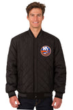 New York Islanders Wool & Leather Reversible Jacket w/ Embroidered Logos - Charcoal/Black - J.H. Sports Jackets