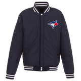 Toronto Blue Jays - JH Design Reversible Fleece Jacket with Faux Leather Sleeves - Navy/White - JH Design