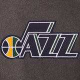 Utah Jazz Wool & Leather Reversible Jacket w/ Embroidered Logos - Charcoal/Navy - J.H. Sports Jackets