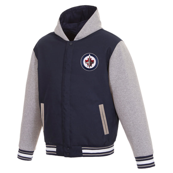 Winnipeg Jets Two-Tone Reversible Fleece Hooded Jacket - Navy/Grey - JH Design