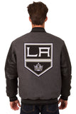 Los Angeles Kings Wool & Leather Reversible Jacket w/ Embroidered Logos - Charcoal/Black - J.H. Sports Jackets