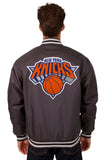 New York Knicks Poly Twill Varsity Jacket - Charcoal - JH Design