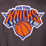 New York Knicks Poly Twill Varsity Jacket - Charcoal - JH Design