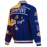 Los Angeles JH Design 2020 Champions City of Champions Embroidered Logos Jacket - Royal/Yellow - J.H. Sports Jackets