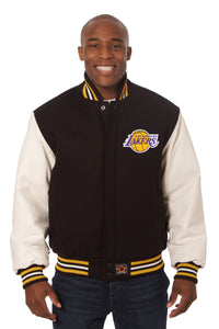 Los Angeles Lakers Domestic Two-Tone Wool and Leather Jacket-Black - JH Design