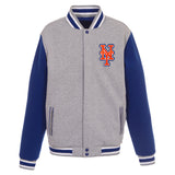 New York Mets Two-Tone Reversible Fleece Jacket - Gray/Royal - J.H. Sports Jackets