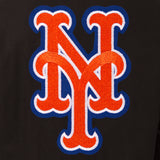 New York Mets Wool & Leather Reversible Jacket w/ Embroidered Logos - Black - J.H. Sports Jackets