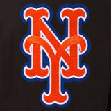 New York Mets Wool & Leather Reversible Jacket w/ Embroidered Logos - Black - J.H. Sports Jackets