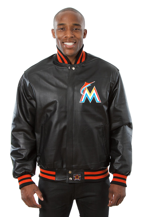 Miami Marlins Full Leather Jacket - Black - JH Design