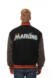 Miami Marlins Two-Tone Wool Jacket w/ Handcrafted Leather Logos - Black/Gray - JH Design