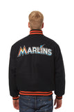 Miami Marlins Wool Jacket w/ Handcrafted Leather Logos - Black - JH Design