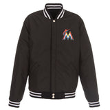 Miami Marlins - JH Design Reversible Fleece Jacket with Faux Leather Sleeves - Black/White - JH Design