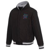 Miami Marlins Two-Tone Reversible Fleece Hooded Jacket - Black/Grey - JH Design
