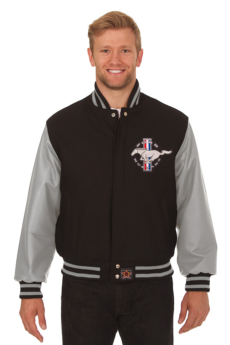 J.H. Sports Jackets Ford Leather Embroidered | - Black/Grey Mustang Jacket & Wool