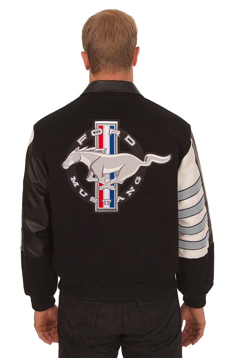 Embroidered J.H. Jacket Black/Grey Ford Mustang Sports - & Jackets Leather Wool |