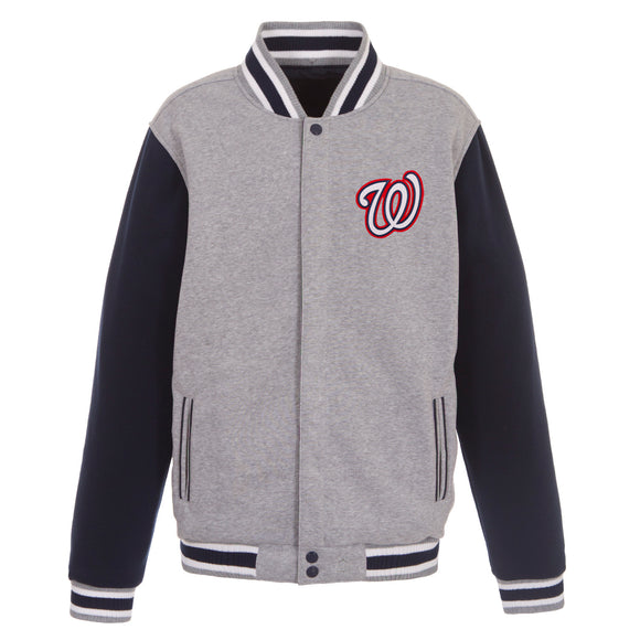 Washington Nationals Two-Tone Reversible Fleece Jacket - Gray/Navy - JH Design