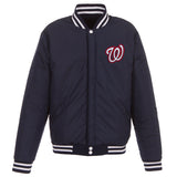 Washington Nationals - JH Design Reversible Fleece Jacket with Faux Leather Sleeves - Navy/White - JH Design