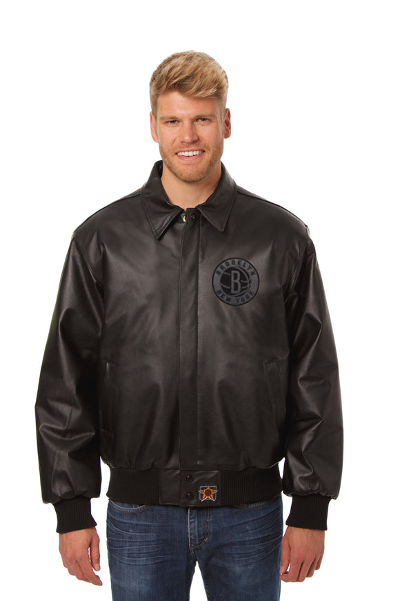 Brooklyn Nets Full Leather Jacket - Black/Black - JH Design