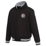 Brooklyn Nets Two-Tone Reversible Fleece Hooded Jacket - Black/Grey - JH Design