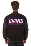 New York Giants Wool & Leather Reversible Jacket w/ Embroidered Logos - Black - J.H. Sports Jackets