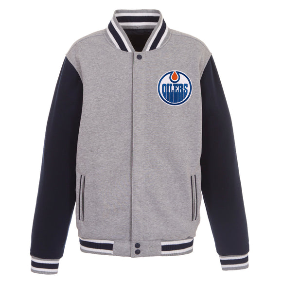 Edmonton Oilers Two-Tone Reversible Fleece Jacket - Gray/Navy - J.H. Sports Jackets