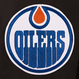 Edmonton Oilers Wool & Leather Reversible Jacket w/ Embroidered Logos - Black - J.H. Sports Jackets