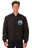 Edmonton Oilers Wool & Leather Reversible Jacket w/ Embroidered Logos - Black - J.H. Sports Jackets