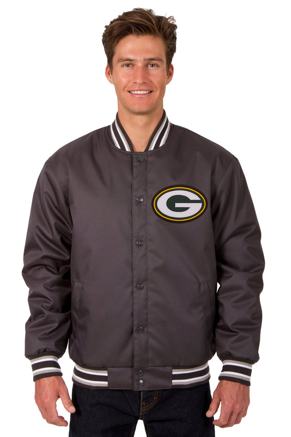 Green Bay Packers Poly Twill Varsity Jacket - Charcoal - JH Design