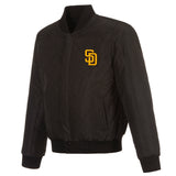 San Diego Padres Wool & Leather Reversible Jacket w/ Embroidered Logos - Charcoal/Navy - J.H. Sports Jackets