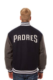 San Diego Padres Two-Tone Wool Jacket w/ Handcrafted Leather Logos - Navy/Gray - JH Design