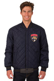 Florida Panthers Wool & Leather Reversible Jacket w/ Embroidered Logos - Charcoal/Navy - J.H. Sports Jackets