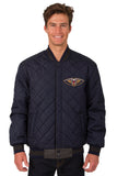 New Orleans Pelicans Wool & Leather Reversible Jacket w/ Embroidered Logos - Charcoal/Navy - J.H. Sports Jackets