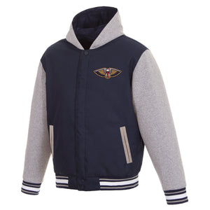 New Orleans Pelicans Two-Tone Reversible Fleece Hooded Jacket - Navy/Grey - JH Design