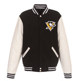 Pittsburgh Penguins - JH Design Reversible Fleece Jacket with Faux Leather Sleeves - Black/White - J.H. Sports Jackets