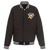 Pittsburgh Penguins JH Design Reversible Fleece Jacket with Faux Leather Sleeves - Black/White - JH Design