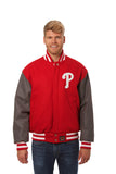 Philadelphia Phillies Two-Tone Wool Jacket w/ Handcrafted Leather Logos - Red/Gray - JH Design