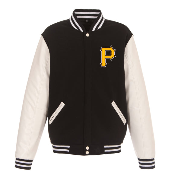 Pittsburgh Pirates - JH Design Reversible Fleece Jacket with Faux Leather Sleeves - Black/White - JH Design