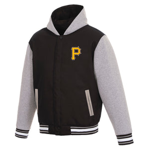 Pittsburgh Pirates Two-Tone Reversible Fleece Hooded Jacket - Black/Grey - JH Design