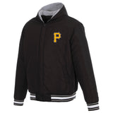 Pittsburgh Pirates Two-Tone Reversible Fleece Hooded Jacket - Black/Grey - JH Design