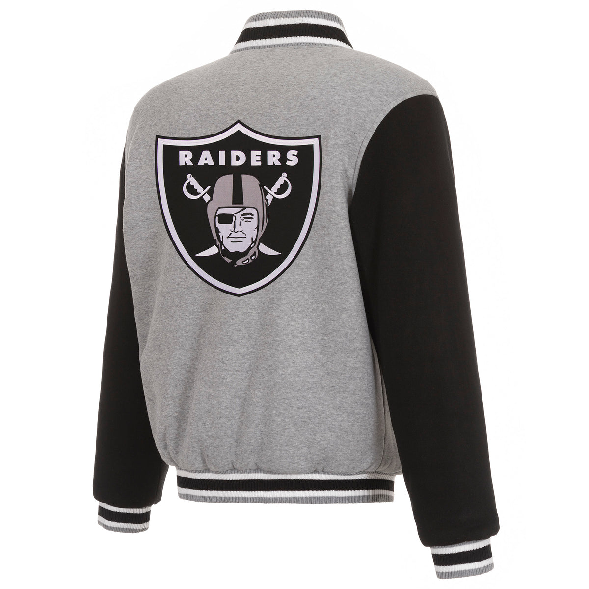 NFL Las Vegas Raiders Reversible Fleece Jacket PVC Sleeves 2 Front Logos  JHD