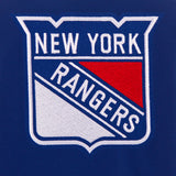 New York Rangers - JH Design Reversible Fleece Jacket with Faux Leather Sleeves - Royal/White - J.H. Sports Jackets