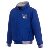 New York Rangers Two-Tone Reversible Fleece Hooded Jacket - Royal/Grey - JH Design