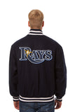 Tampa Bay Rays Wool Jacket w/ Handcrafted Leather Logos - Navy - JH Design