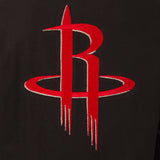 Houston Rockets Wool & Leather Reversible Jacket w/ Embroidered Logos - Black - J.H. Sports Jackets