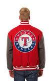 Texas Rangers Two-Tone Wool Jacket w/ Handcrafted Leather Logos - Red/Gray - JH Design