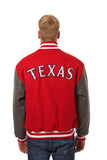 Texas Rangers Two-Tone Wool Jacket w/ Handcrafted Leather Logos - Red/Gray - JH Design