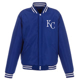 Kansas City Royals - JH Design Reversible Fleece Jacket with Faux Leather Sleeves - Royal/White - JH Design