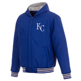 Kansas City Royals Two-Tone Reversible Fleece Hooded Jacket - Royal/Grey - JH Design
