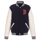 Boston Red Sox - JH Design Reversible Fleece Jacket with Faux Leather Sleeves - Navy/White - J.H. Sports Jackets