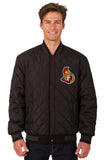 Ottawa Senators Wool & Leather Reversible Jacket w/ Embroidered Logos - Black - J.H. Sports Jackets